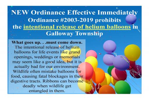 Ordinance #2003-2019: Prohibits Intentional Balloon Release